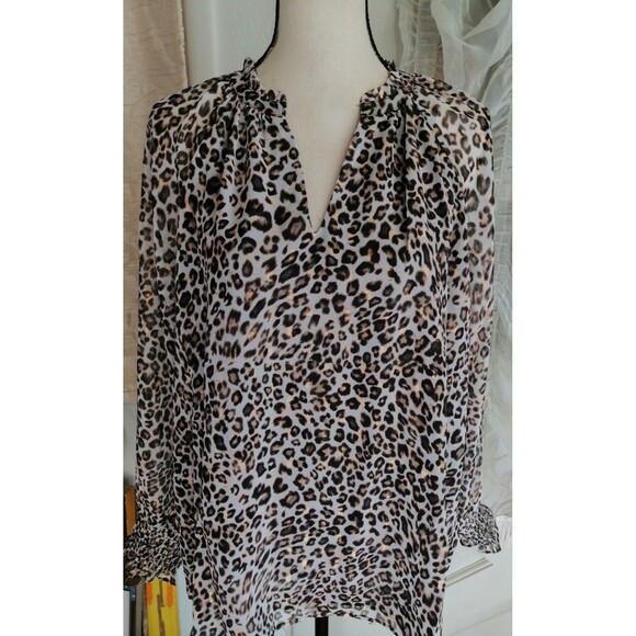 New Tahari Blouse Lined leopard print Metallic Sheer Long Sleeve Women 2X 1X - Picture 1 of 2